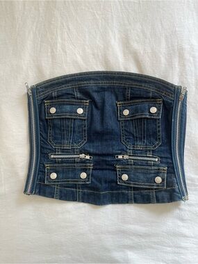 Denim Tube Top Jeans Bustier - Dark Blue